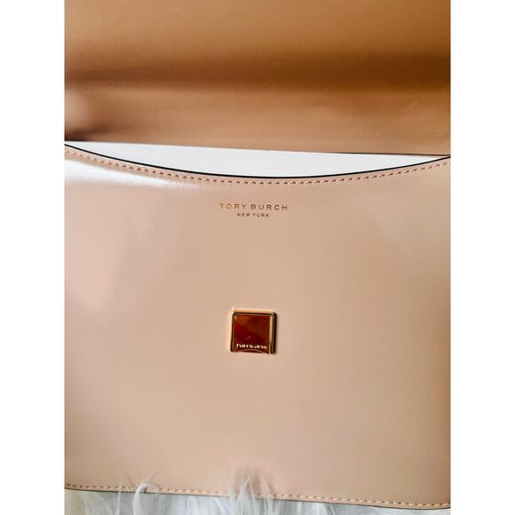 LIMITED SALE $548 Tory Burch Britten Patent Nude Pink Med Shoulder Crossbody Bag - Picture 8 of 8